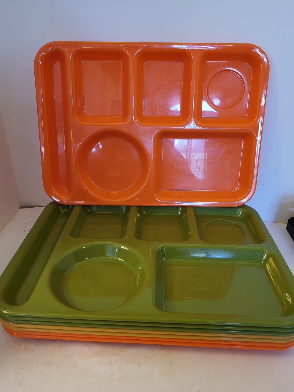 Lot Of 8 1970s SiLite #614 Cafeteria Trays Orange/Gold/Avocado